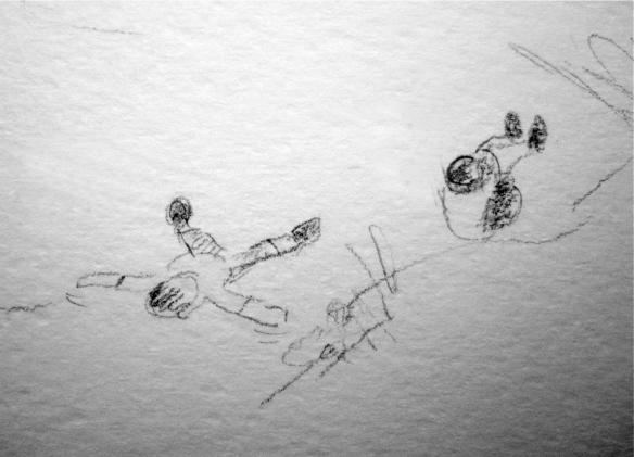 Sand angels (quick pencil sketch) © Mari French 2011